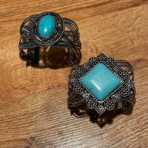 Two Silver & Faux Turquoise Bracelets
